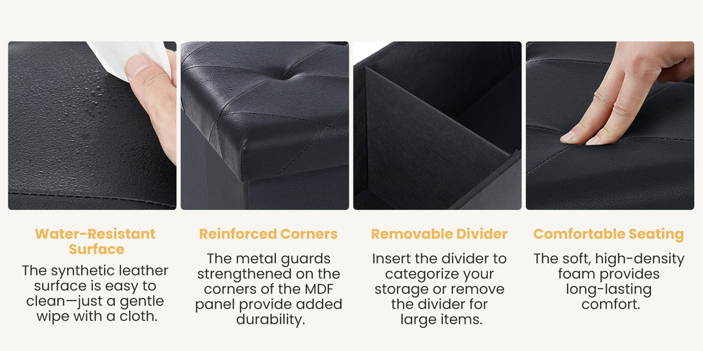 JHK 43 Inches Leather Folding Ottoman Storage Footstool Toy Box Bedroom Bench Load 660 lbs Foot Rest Stool For Living Room