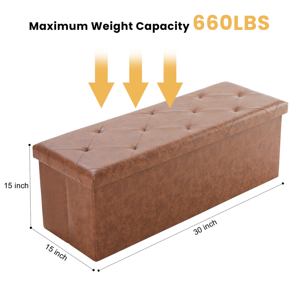 JHK 43 Inches Leather Folding Ottoman Storage Footstool Toy Box Bedroom Bench Load 660 lbs Foot Rest Stool For Living Room