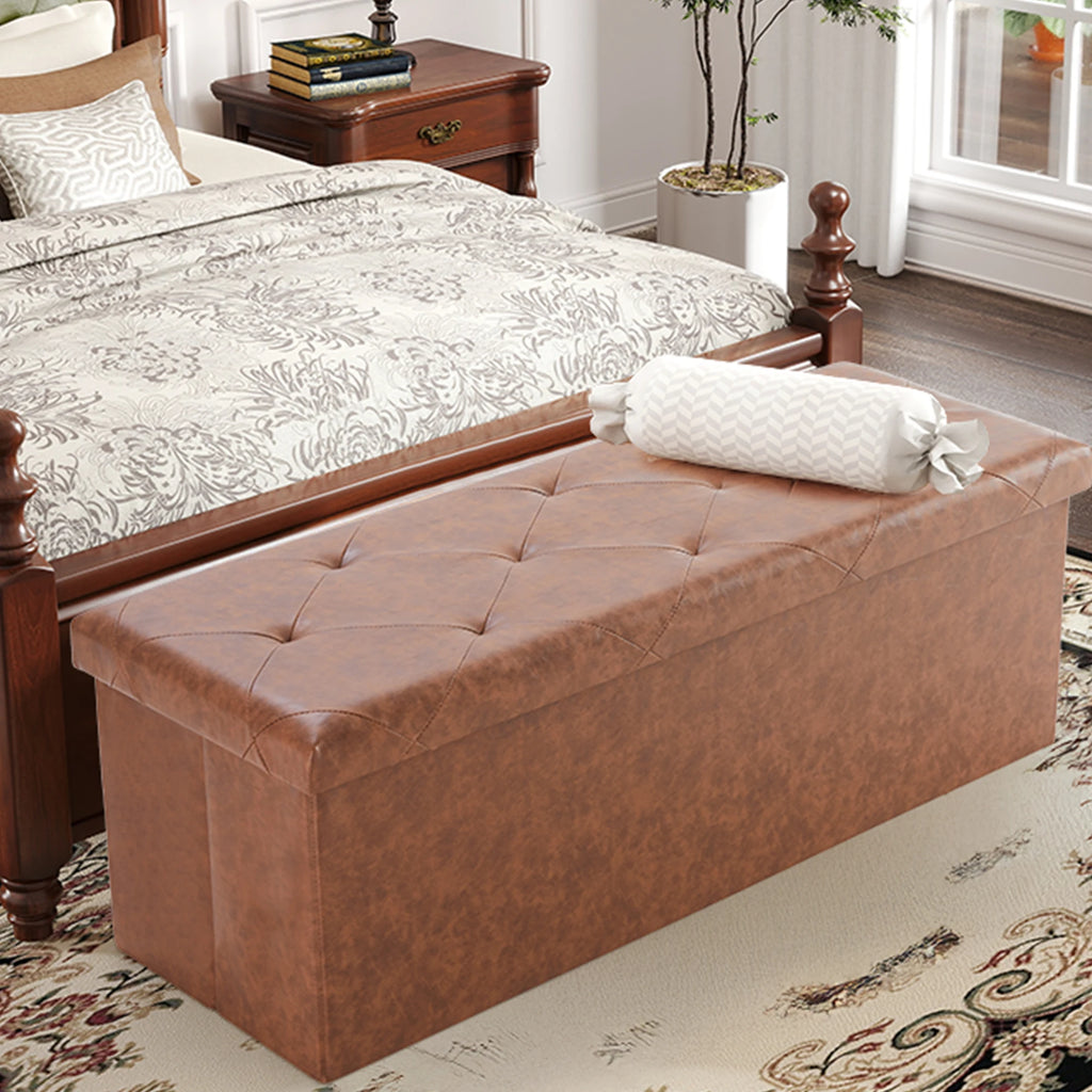 JHK 43 Inches Leather Folding Ottoman Storage Footstool Toy Box Bedroom Bench Load 660 lbs Foot Rest Stool For Living Room